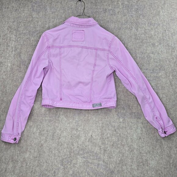 Justice Girls Pink Cropped Denim Jacket Size 16 Cotton/Spandex - Picture 2 of 7